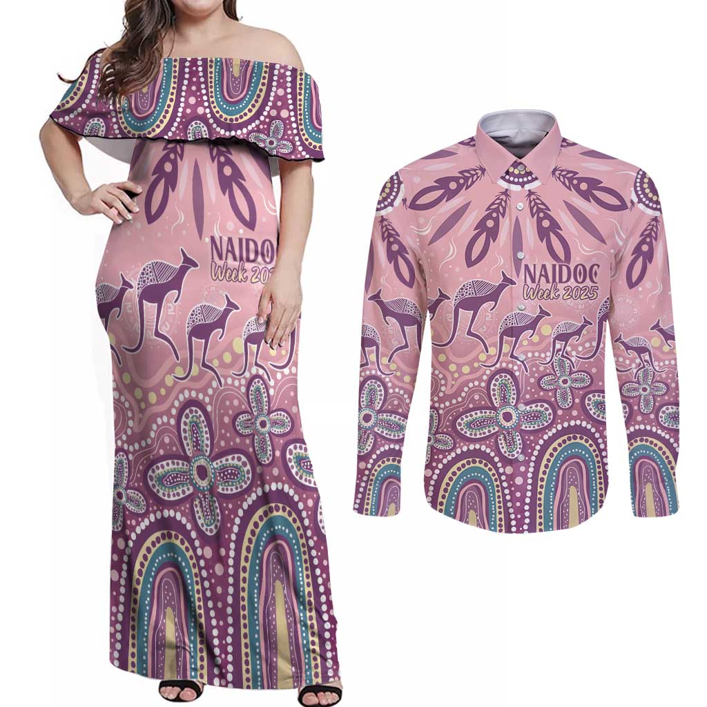 NAIDOC Week 2025 Indigenous Couples Matching Off Shoulder Maxi Dress and Long Sleeve Button Shirt Pastel Dream