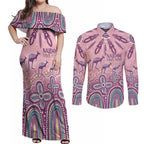 NAIDOC Week 2025 Indigenous Couples Matching Off Shoulder Maxi Dress and Long Sleeve Button Shirt Pastel Dream