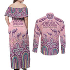 NAIDOC Week 2025 Indigenous Couples Matching Off Shoulder Maxi Dress and Long Sleeve Button Shirt Pastel Dream