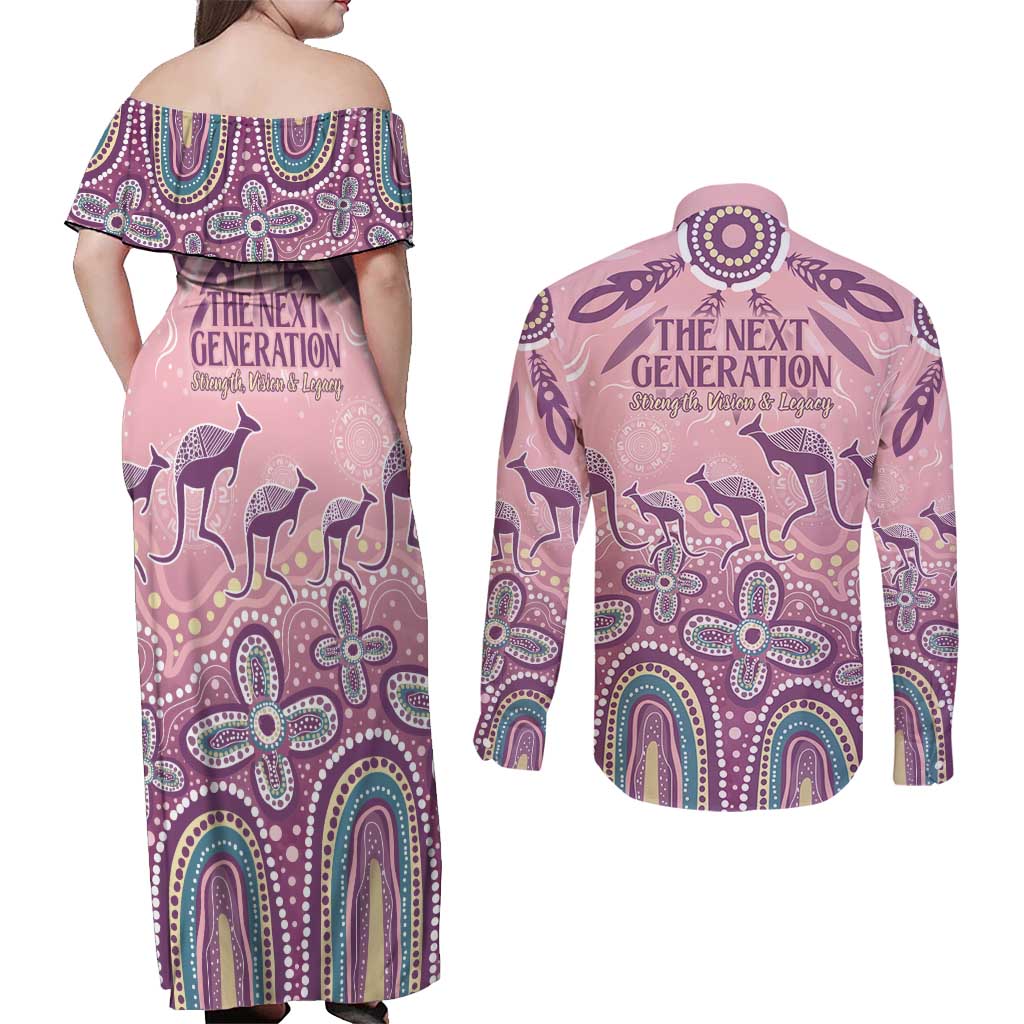 NAIDOC Week 2025 Indigenous Couples Matching Off Shoulder Maxi Dress and Long Sleeve Button Shirt Pastel Dream