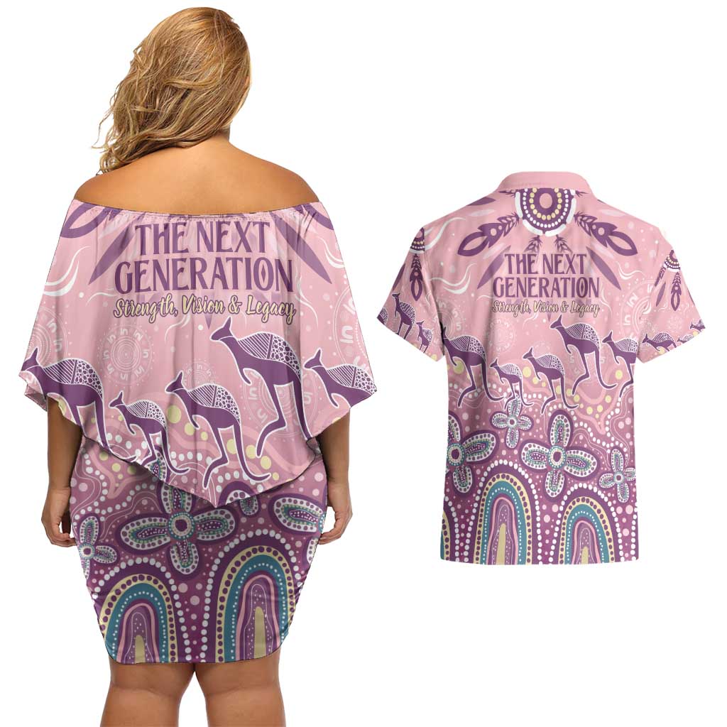 NAIDOC Week 2025 Indigenous Couples Matching Off Shoulder Short Dress and Hawaiian Shirt Pastel Dream