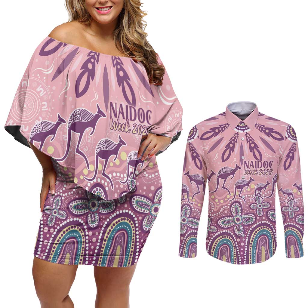 NAIDOC Week 2025 Indigenous Couples Matching Off Shoulder Short Dress and Long Sleeve Button Shirt Pastel Dream