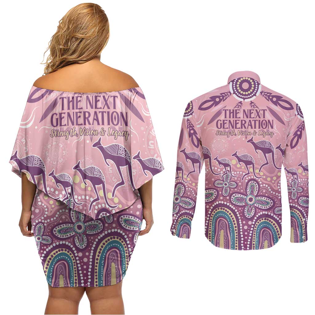NAIDOC Week 2025 Indigenous Couples Matching Off Shoulder Short Dress and Long Sleeve Button Shirt Pastel Dream