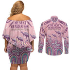 NAIDOC Week 2025 Indigenous Couples Matching Off Shoulder Short Dress and Long Sleeve Button Shirt Pastel Dream
