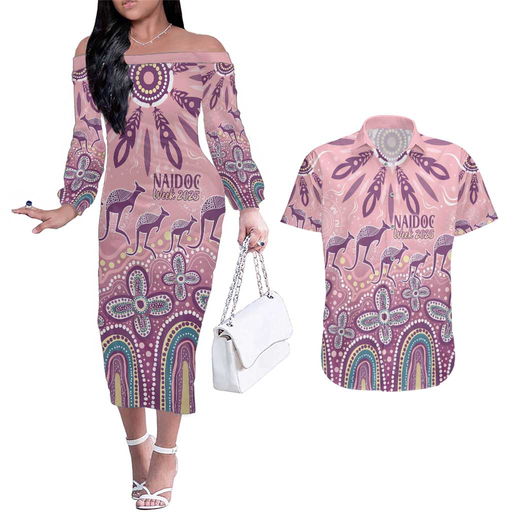 NAIDOC Week 2025 Indigenous Couples Matching Off The Shoulder Long Sleeve Dress and Hawaiian Shirt Pastel Dream