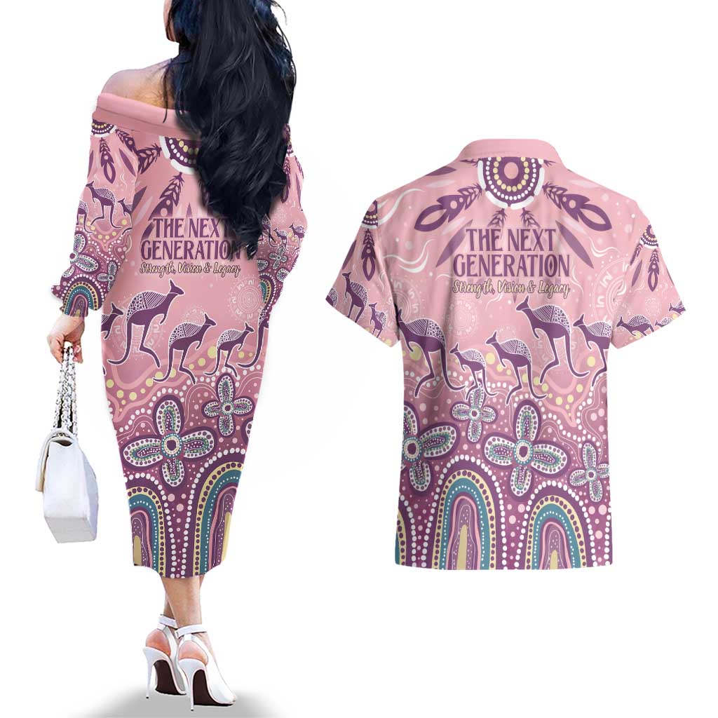 NAIDOC Week 2025 Indigenous Couples Matching Off The Shoulder Long Sleeve Dress and Hawaiian Shirt Pastel Dream