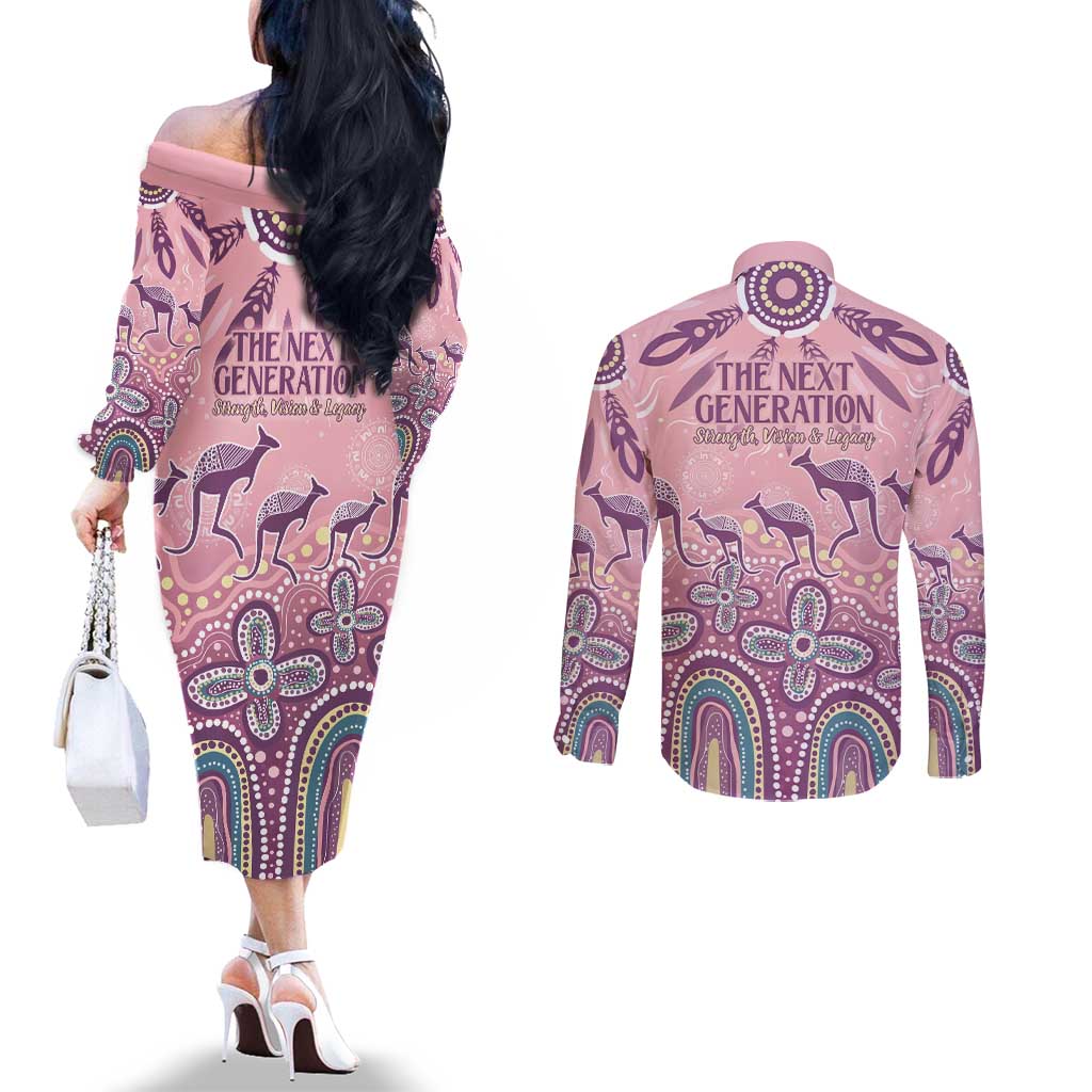 NAIDOC Week 2025 Indigenous Couples Matching Off The Shoulder Long Sleeve Dress and Long Sleeve Button Shirt Pastel Dream