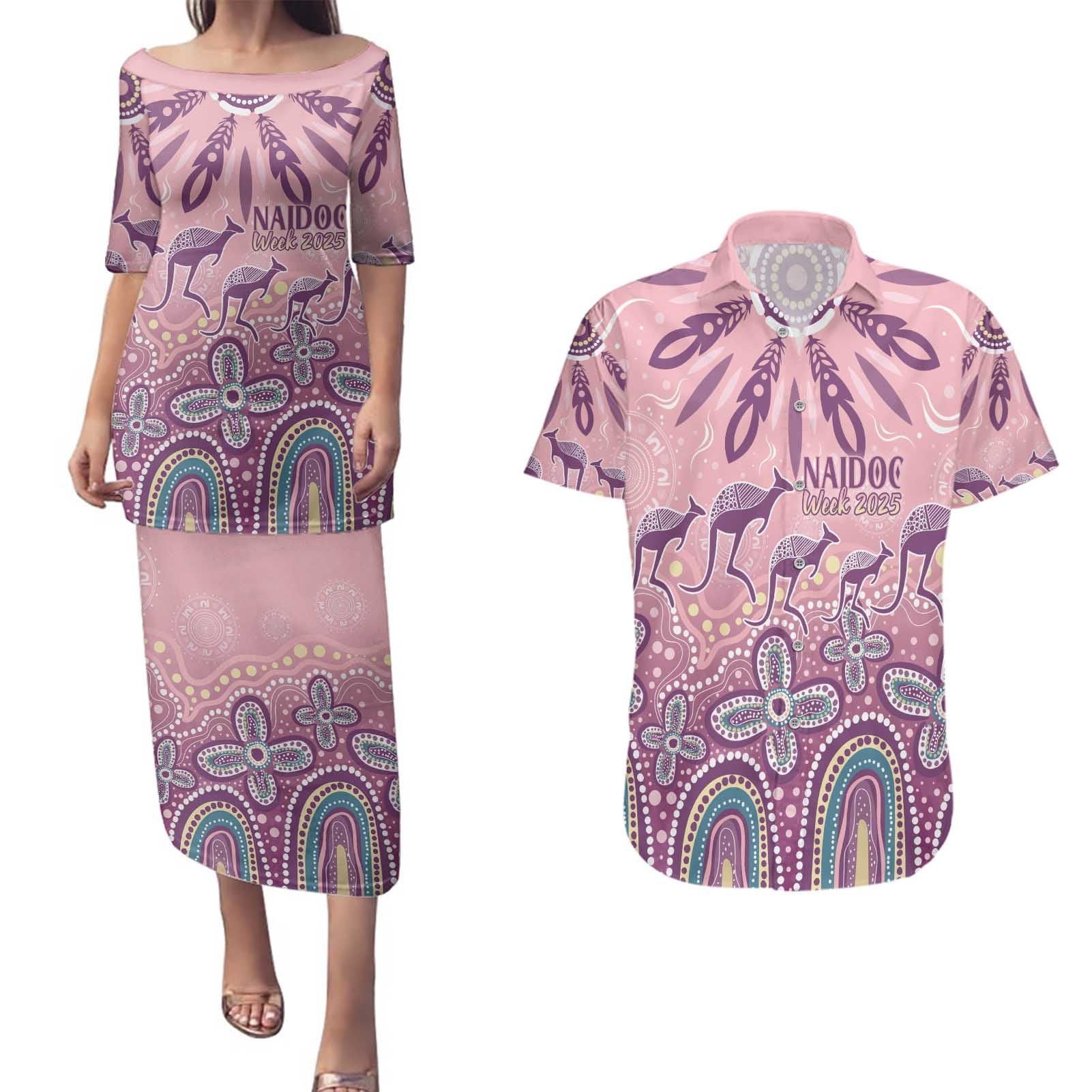NAIDOC Week 2025 Indigenous Couples Matching Puletasi and Hawaiian Shirt Pastel Dream