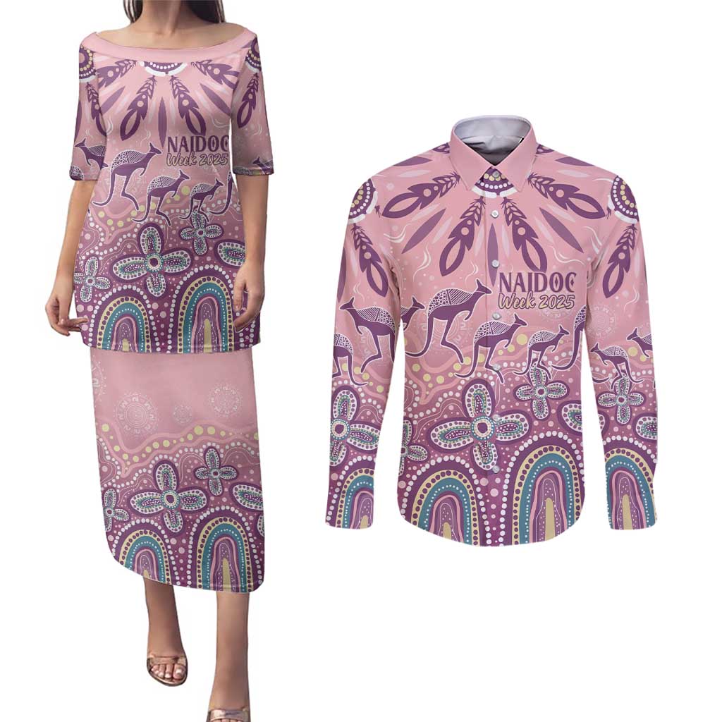 NAIDOC Week 2025 Indigenous Couples Matching Puletasi and Long Sleeve Button Shirt Pastel Dream