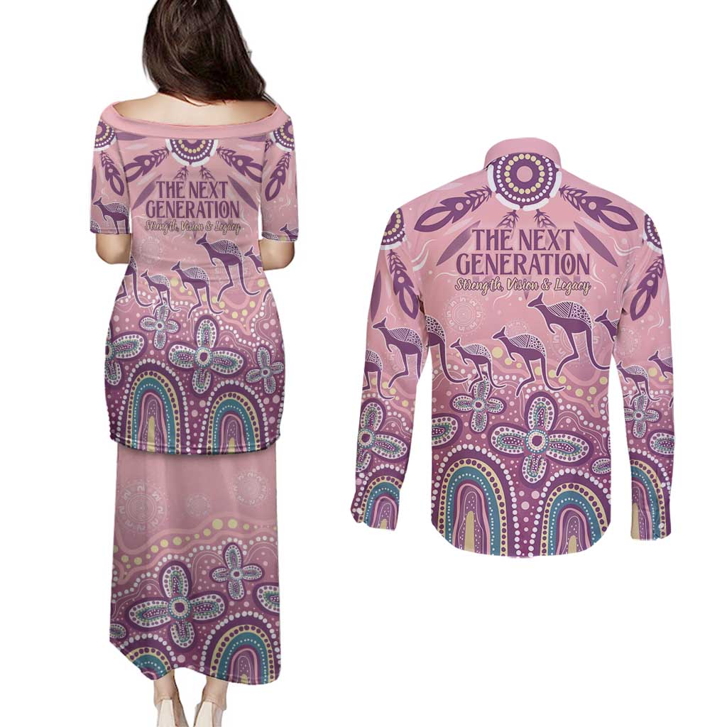 NAIDOC Week 2025 Indigenous Couples Matching Puletasi and Long Sleeve Button Shirt Pastel Dream