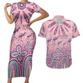 NAIDOC Week 2025 Indigenous Couples Matching Short Sleeve Bodycon Dress and Hawaiian Shirt Pastel Dream