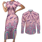 NAIDOC Week 2025 Indigenous Couples Matching Short Sleeve Bodycon Dress and Long Sleeve Button Shirt Pastel Dream