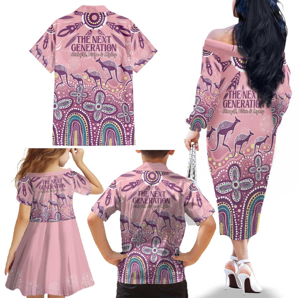 NAIDOC Week 2025 Indigenous Family Matching Off The Shoulder Long Sleeve Dress and Hawaiian Shirt Pastel Dream