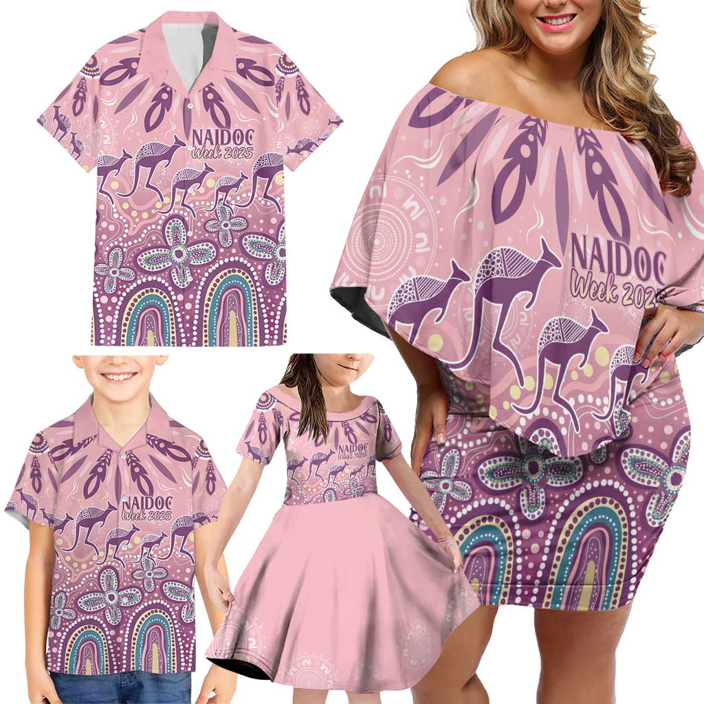 NAIDOC Week 2025 Indigenous Family Matching Off Shoulder Short Dress and Hawaiian Shirt Pastel Dream