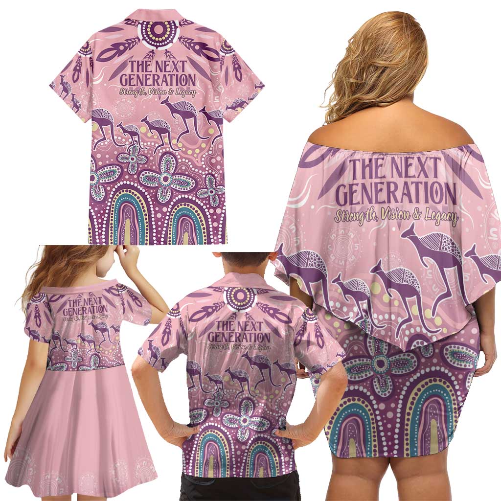 NAIDOC Week 2025 Indigenous Family Matching Off Shoulder Short Dress and Hawaiian Shirt Pastel Dream