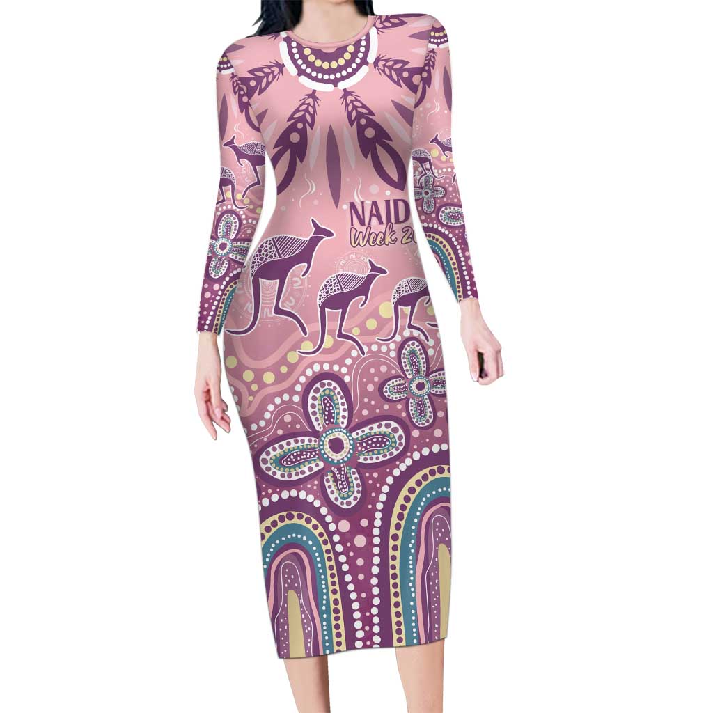 NAIDOC Week 2025 Indigenous Long Sleeve Bodycon Dress Pastel Dream