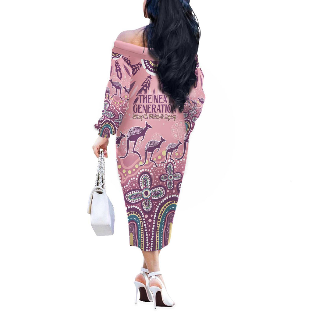 NAIDOC Week 2025 Indigenous Off The Shoulder Long Sleeve Dress Pastel Dream