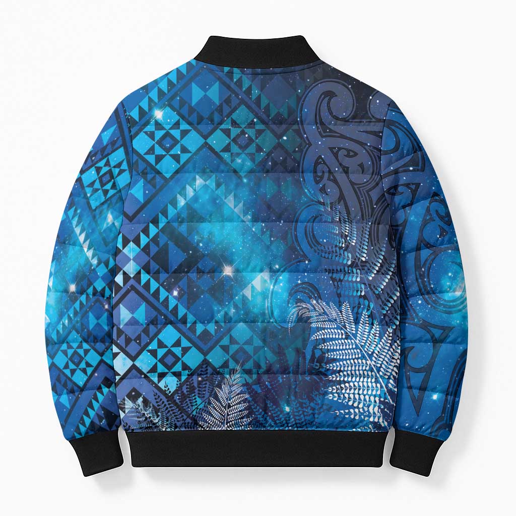 Aotearoa Taniko Matariki Bomber Puffer Jacket Cosmic Blue