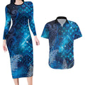 Aotearoa Taniko Matariki Couples Matching Long Sleeve Bodycon Dress and Hawaiian Shirt Cosmic Blue