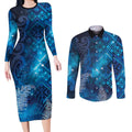 Aotearoa Taniko Matariki Couples Matching Long Sleeve Bodycon Dress and Long Sleeve Button Shirt Cosmic Blue