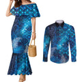 Aotearoa Taniko Matariki Couples Matching Mermaid Dress and Long Sleeve Button Shirt Cosmic Blue