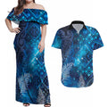 Aotearoa Taniko Matariki Couples Matching Off Shoulder Maxi Dress and Hawaiian Shirt Cosmic Blue