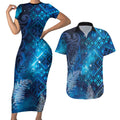 Aotearoa Taniko Matariki Couples Matching Short Sleeve Bodycon Dress and Hawaiian Shirt Cosmic Blue