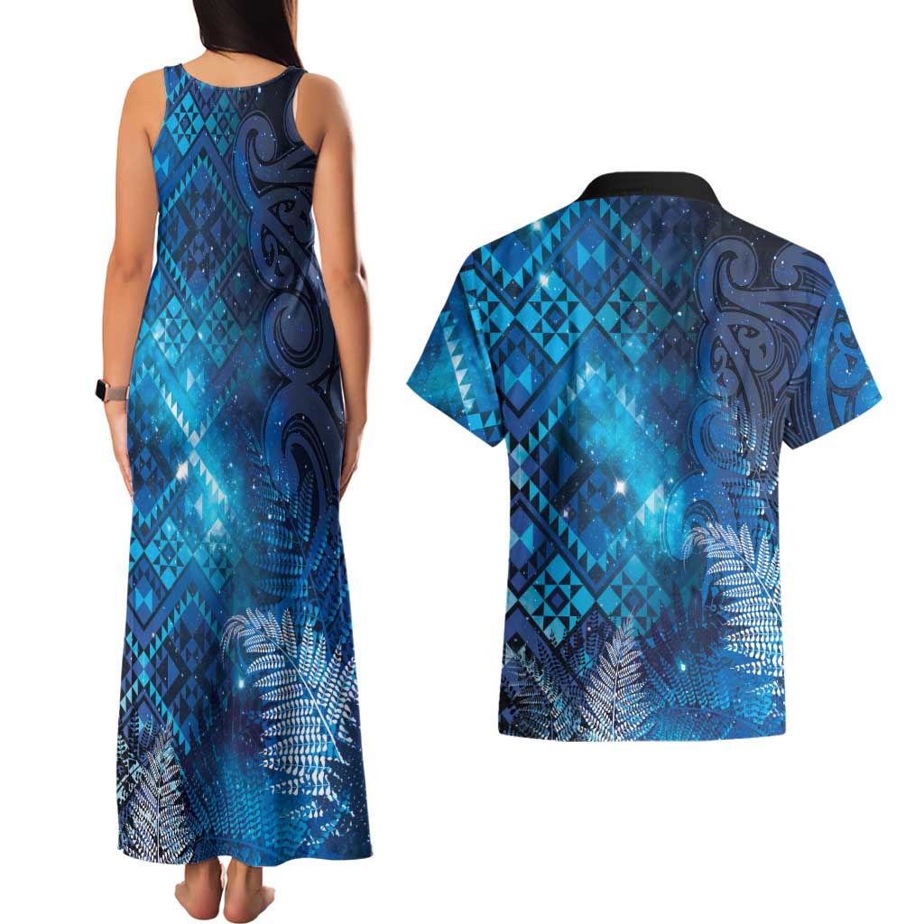 Aotearoa Taniko Matariki Couples Matching Tank Maxi Dress and Hawaiian Shirt Cosmic Blue