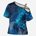 Aotearoa Taniko Matariki Cross Shoulder Shirt Cosmic Blue