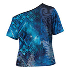 Aotearoa Taniko Matariki Cross Shoulder Shirt Cosmic Blue