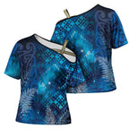 Aotearoa Taniko Matariki Cross Shoulder Shirt Cosmic Blue