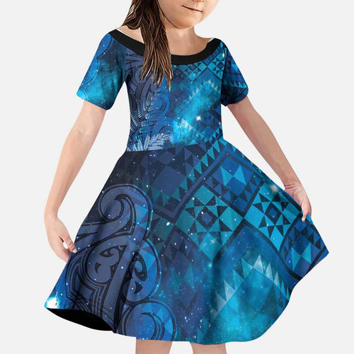 Aotearoa Taniko Matariki Family Matching Long Sleeve Bodycon Dress and Hawaiian Shirt Cosmic Blue