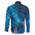 Aotearoa Taniko Matariki Family Matching Long Sleeve Bodycon Dress and Hawaiian Shirt Cosmic Blue