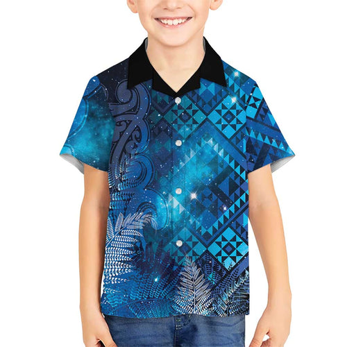 Aotearoa Taniko Matariki Family Matching Long Sleeve Bodycon Dress and Hawaiian Shirt Cosmic Blue