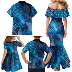 Aotearoa Taniko Matariki Family Matching Mermaid Dress and Hawaiian Shirt Cosmic Blue