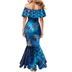 Aotearoa Taniko Matariki Family Matching Mermaid Dress and Hawaiian Shirt Cosmic Blue