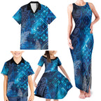 Aotearoa Taniko Matariki Family Matching Tank Maxi Dress and Hawaiian Shirt Cosmic Blue