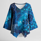 Aotearoa Taniko Matariki Kimono Sleeve Blouse Cosmic Blue