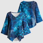 Aotearoa Taniko Matariki Kimono Sleeve Blouse Cosmic Blue