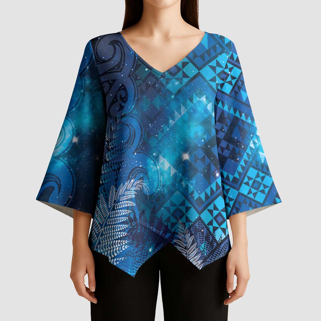 Aotearoa Taniko Matariki Kimono Sleeve Blouse Cosmic Blue