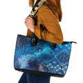 Aotearoa Taniko Matariki Leather Tote Bag Cosmic Blue