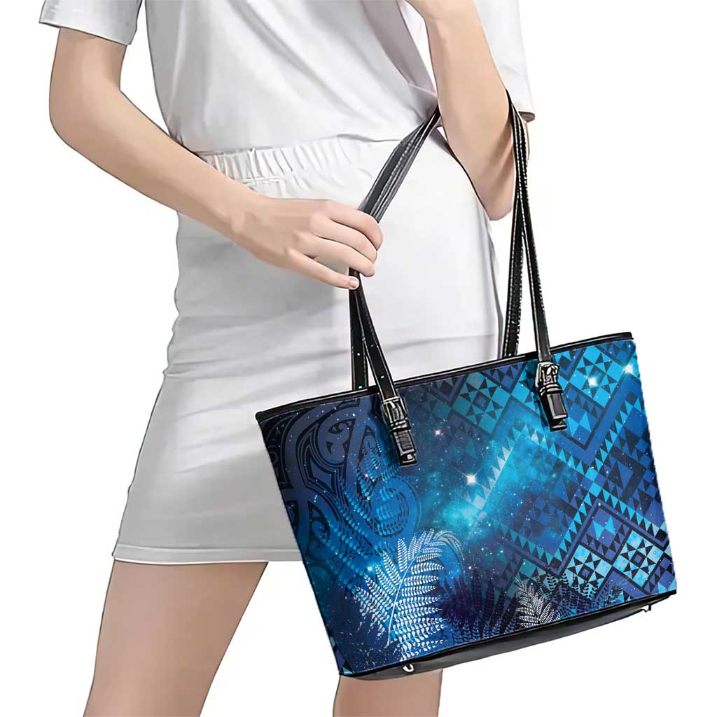 Aotearoa Taniko Matariki Leather Tote Bag Cosmic Blue