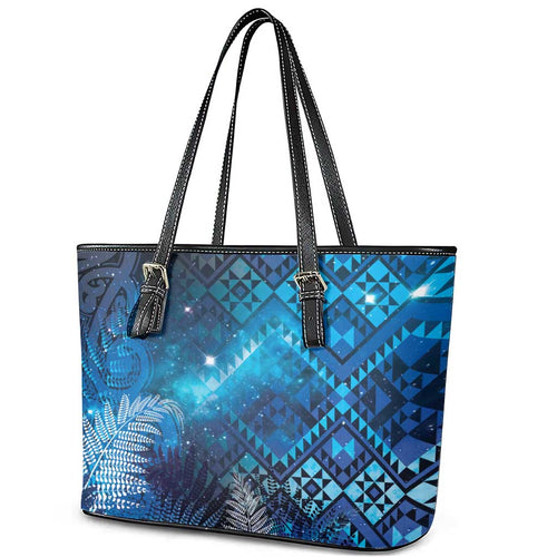 Aotearoa Taniko Matariki Leather Tote Bag Cosmic Blue