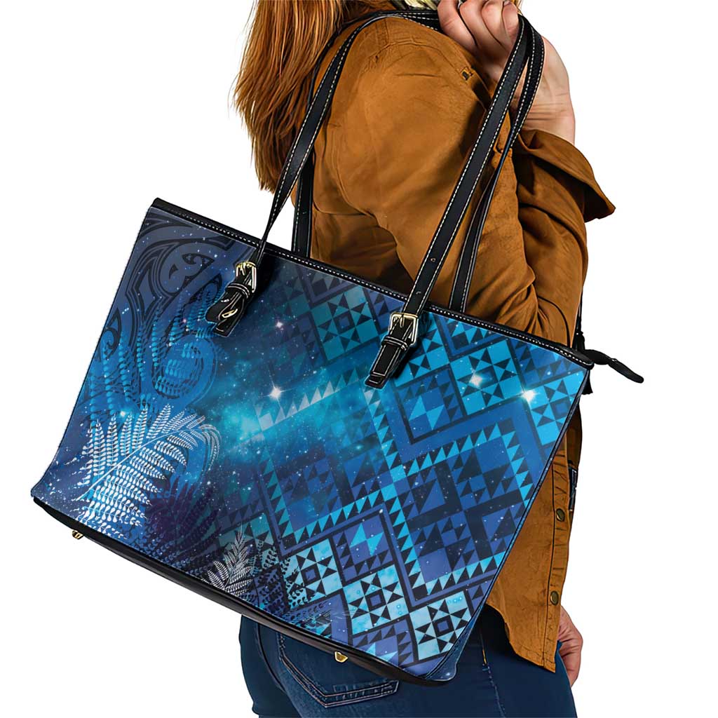 Aotearoa Taniko Matariki Leather Tote Bag Cosmic Blue