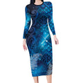 Aotearoa Taniko Matariki Long Sleeve Bodycon Dress Cosmic Blue