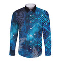 Aotearoa Taniko Matariki Long Sleeve Button Shirt Cosmic Blue