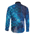 Aotearoa Taniko Matariki Long Sleeve Button Shirt Cosmic Blue