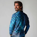 Aotearoa Taniko Matariki Long Sleeve Polo Shirt Cosmic Blue