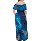 Aotearoa Taniko Matariki Off Shoulder Maxi Dress Cosmic Blue