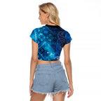Aotearoa Taniko Matariki Raglan Cropped T Shirt Cosmic Blue